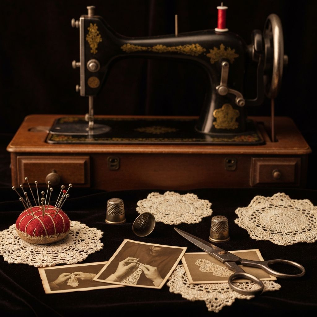 Vintage craft heritage - crochet hooks, yarn, and handwork tools